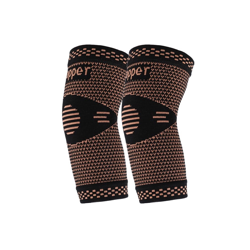 Black Copper Elbow Brace For Tendonitis And Tennis Elbow Pain Relief, Compression Support Sleeve L