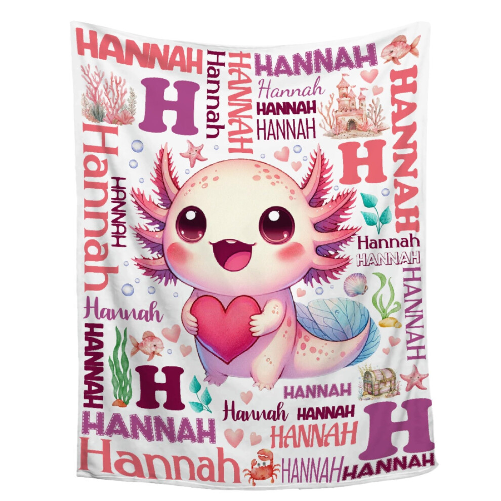 Axolotl Baby Blanket with Custom Name, Soft Toddler Blanket 30x40 for Nursery and Travel