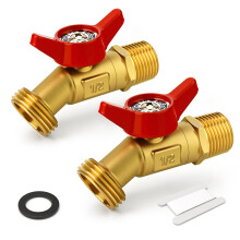 2 Pack Brass Garden Hose Shut Off Valve 1/2 inch MNPT x 3/4 inch GHT Outdoor Faucet Adapter for Garden Watering