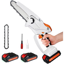 Mini Cordless Chainsaw 6 Inch with 2 Batteries, Pure Copper Motor, Safety Lock, for Tree Branch Cutting