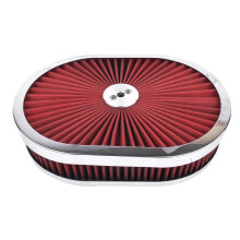 12x2 Oval Air Cleaner with Washable Red Filter Chrome Trim for 51/8' Carburetor