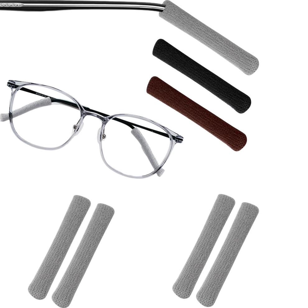 Grey 2 Pairs Soft Eyeglass Temple Sleeves And Ear Cushions, AntiâSlip Secure Fit, Washable Accessories