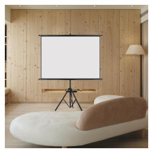50 Inch 4:3 Projector Screen with Stand, Adjustable Height Tripod, Glass Beads Surface, Carry Bag