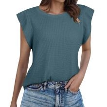 Top for Women Trendy Sleeveless Loose Ruffle Sleeve-seablue XL
