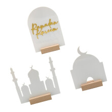 3pcs Acrylic Mirror Ornament With Wooden Base For Holiday