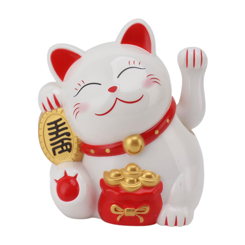 Lucky Cat 5.5In Swinging Arm Fortune Cat Decor For Cashier Desk And Car Dashboard Ornament White 9330225771555