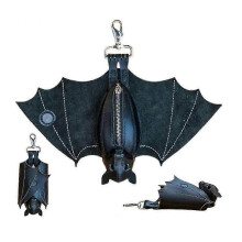 Handcrafted Leather Bat Coin Purse, Hand-Sewn Hanging Bat Wallet for Man, Leather Suede Bats Keychain for Bags & Belts