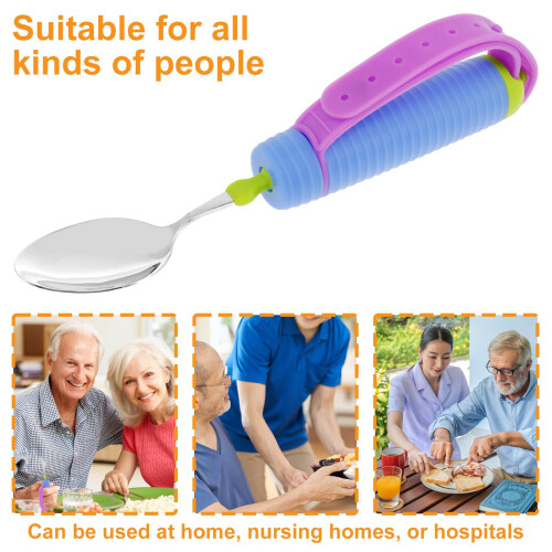 Adaptive Eating Utensils 360 Rotatable Spoon and Fork Set with Adjustable Silicone Strap and Easy Grip Handle 1