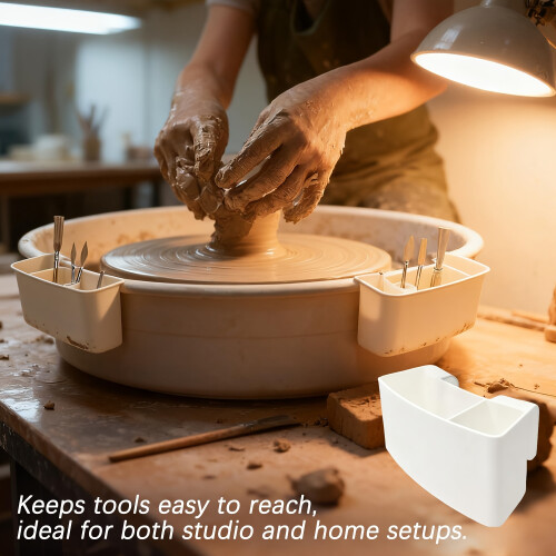 White Adjustable Pottery Wheel Tool Rack with Dual/Triple Slots - a Ceramic Storage Solution Designed with
