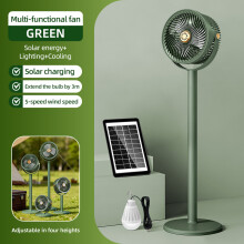 (Green) 5-Speed Solar-Powered Floor Fan with 4 Adjustable Heights, Suitable for Camping, Barbecue, And Outdoor Use, Easy to Carry. Supports Type-C