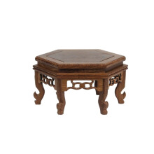 Handcrafted Wood Plant Stand with Carved Edge for Indoor Bonsai Pot Display and Living Room Decor
