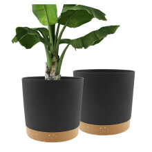 12 Inch Plastic Plant Pots 2 Pack Black Planters with Dual Drainage Design Removable Base Tray for Indoor Outdoor Use