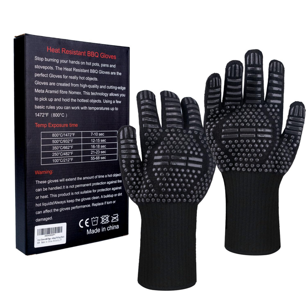 Heat Resistant Bbq Gloves 1472F Non Slip Silicone Grill Gloves For Cooking Baking Welding Smoker Black 9310869657248