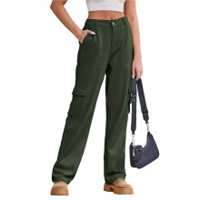 Pantalon Cargo Taille Haute pour Femme, Pantalon Décontracté à Jambes Larges, Pantalon 6 Poches Vert Armée XL