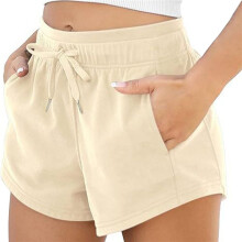 Short de Sport pour Femme avec Poches, en Coton Ăponge, Cordon de Serrage, pour L'ĂtĂ©, DĂ©contractĂ©, pour le Sport et le DĂ©tente Blanc CrĂšme S
