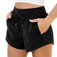 Short de Sport pour Femme avec Poches, en Coton Ăponge, Cordon de Serrage, pour L'ĂtĂ©, DĂ©contractĂ©, pour le Sport et le DĂ©tente Noir S