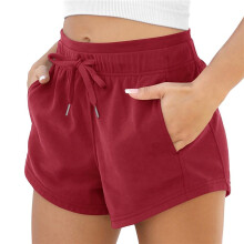 Short de Sport pour Femme avec Poches, en Coton Ăponge, Cordon de Serrage, pour L'ĂtĂ©, DĂ©contractĂ©, pour le Sport et le DĂ©tente Vin Rouge XS