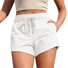 Short de Sport pour Femme avec Poches, en Coton Ăponge, Cordon de Serrage, pour L'ĂtĂ©, DĂ©contractĂ©, pour le Sport et le DĂ©tente Blanc L