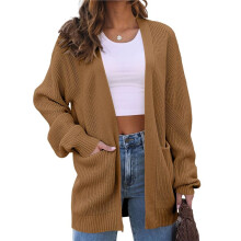 Dames Oversized Vest, Zacht Gebreid Vest met Zakken Kameel XXL