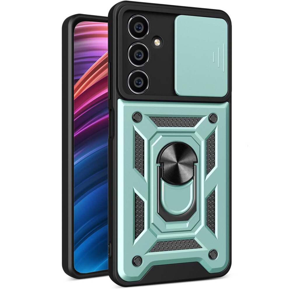 Shockproof Case For Samsung Galaxy S24 With Lens Slide Protection And Magnetic Kickstand, Sj Green 9310869777427