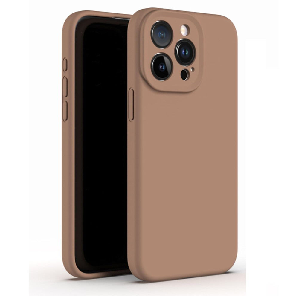 Liquid Silicone Case For Iphone 15 Pro, Slim Shockproof Design With Full Camera Lens Protection Brown 9330225649779