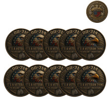 DD214 Veteran Challenge Coin Set, Patriotic Military Commemorative Coins 10 Piece ColorCoded Collection