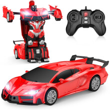 Large 2.4GHz Transforming Robot Remote Control Car with LED Headlights and OneClick Deformation, Red