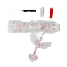 Ergonomic Keyboard Strap with Quick Installation and Easy Carry Lace Fabric, Double Shot Keycaps in Angel Wings Color