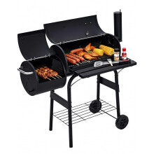 Charcoal Grill with Offset Smoker, Barrel BBQ Combo with Wheels for Outdoor Cooking and Camping