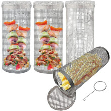 BBQ Grill Basket and Round Barbecue Grill Rack 30x9x9cm for Vegetables and French Fries Camping Use