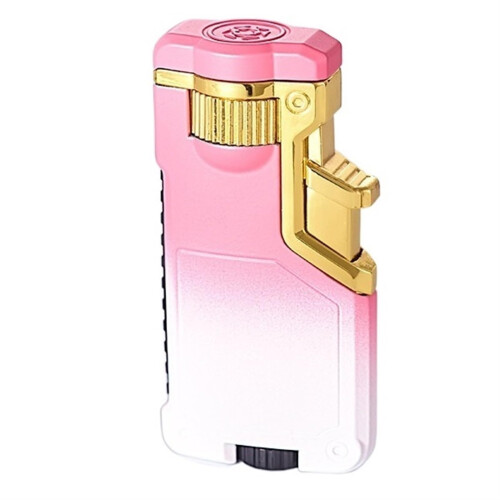 Butane Torch Lighter Windproof Jet Flame Refillable Metal Design Adjustable Flame Pink White