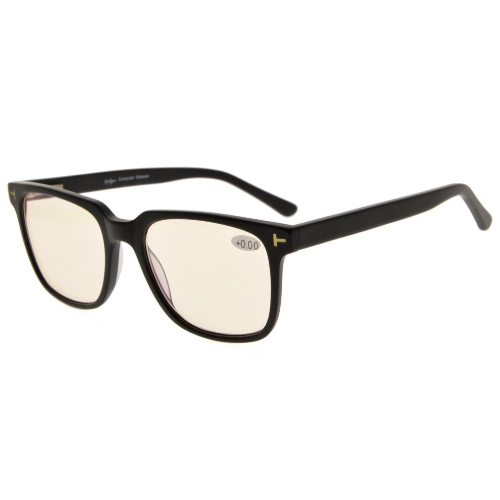 Blue Light Blocking Reading Glasses Amber Tinted UV Protection RX Ready Matte Black +1.25