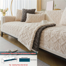 (Off White, Large4-Seater89.99cm x 239.98cm) 1PC Bohemian Thick Plush Sofa Cover - Thick, Warm and Comfortable Plush Sofa Cushion