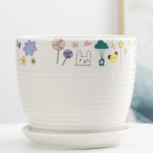 Handmade Ceramic Planter Cute Cartoon Animal Flower Pot with Drainage Tray for Kids Room Decor 22.5cm