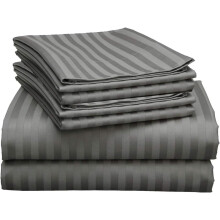 600 Thread Count Egyptian Cotton King Sheet Set, Deep Pocket 16 Inch, Dark Grey Stripe, 6 Piece