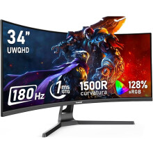 Gawfolk 34 Inch Ultrawide Curved 180Hz Gaming Computer Monitor,1500R PC Screen 21:9 UWQHD (3440x1440),128% sRGB-Black