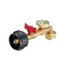 QCC1 Propane Refill Elbow Adapter with Gauge and Control Valve for 1LB Cylinder and 5‑40LB Tank