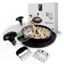 Chicken Shredder with Stainless Steel Claws and Mess Clear Cover, Pulled Pork Shredder, Black