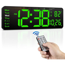 Relógio de parede digital LED de 16 polegadas com controle remoto.