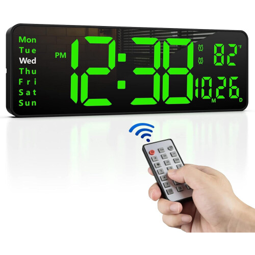Relógio de parede digital LED de 16 polegadas com controle remoto.