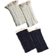Polainas de tricô femininas com renda até o tornozelo (2 pares)
