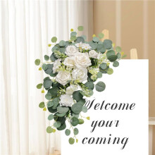 2 Pcs Artificial Wedding Arch Flowers for Wedding Sign, for Welcome Ceremony Sign,Faux Floral Swags, White