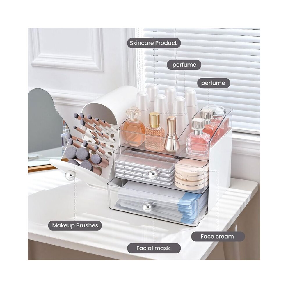 Makeup Organizer,Vanity Organizer with Makeup Brush Holder,Large Skincare Organizers and Bathroom Countertop Organizer