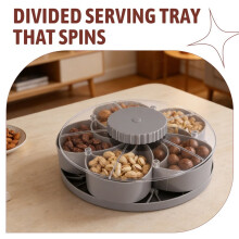 Divided Serving Tray That Spins - Perfect for Snacks, Dips & Party Appetizers, Rotating Snack Box Container with Lid