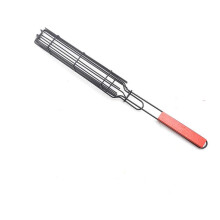 Portable Red Charcoal BBQ Grill with Wooden Handle Grip for Outdoor and Backyard Cooking