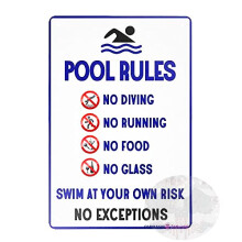Retro Metal Tin Pool Rules Sign No Diving No Running Vintage Wall Decor 8x12 Inches Indoor Outdoor