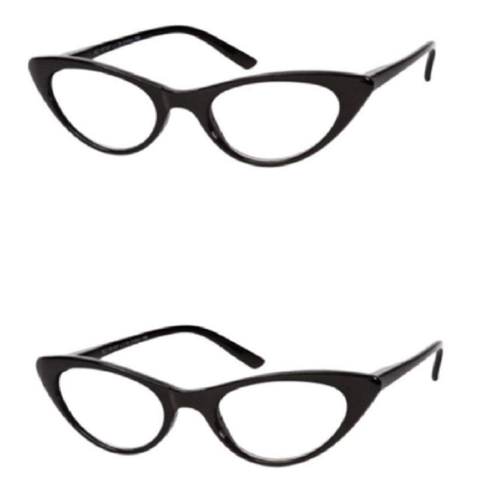 2 Pair Cat Eye Reading Glasses +2.25 for Women, Black Lightweight FullFrame Clear Vision Set