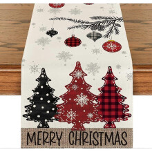 Mode Red Pine Trees Merry Christmas Table Runner, Winter Xmas Holiday Kitchen