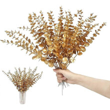 SereneNest 30 PCS Artificial Eucalyptus Stems Gold Faux Eucalyptus Spray Fake
