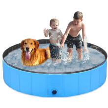 Large Foldable Dog Pool 48x12 Inch Blue Portable Pet Bath Tub for Dogs and Cats Durable Waterproof Design